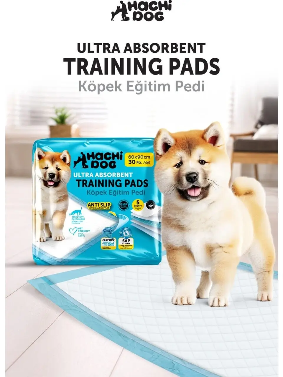 Hachidog 5 Katmanlı Bantlı Tuvalet Eğitim Pedi 60x90cm 30lu