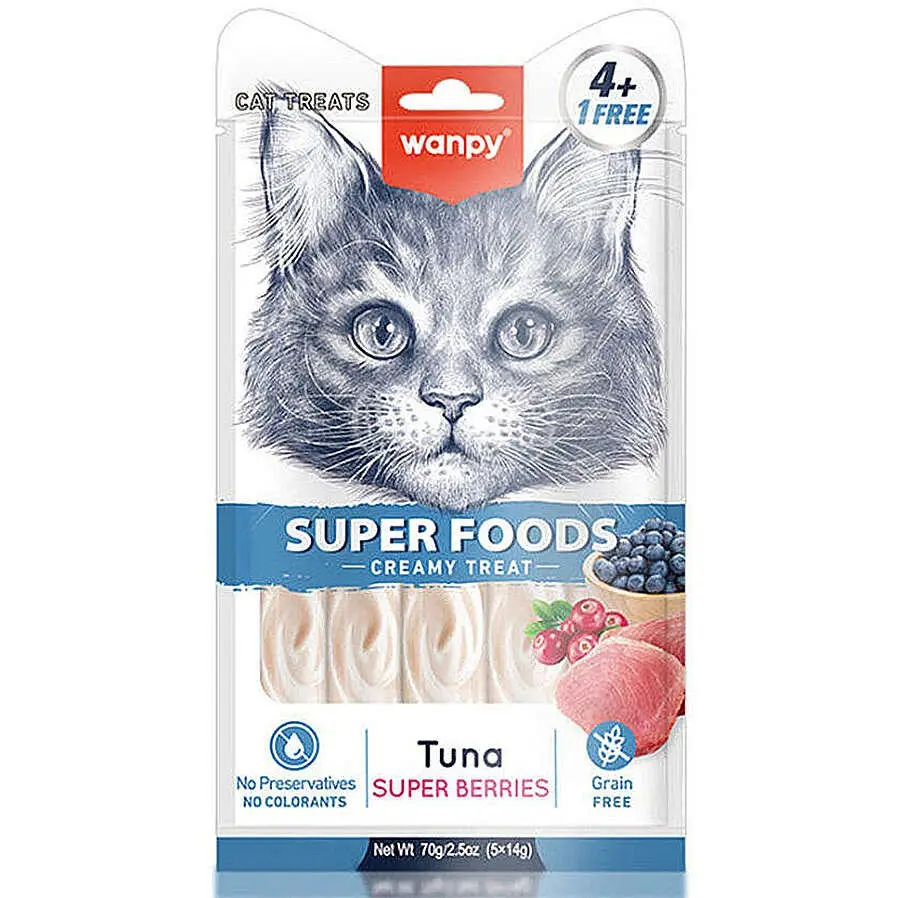 Wanpy Superfood Ton Balıklı, Yaban Mersini & Kızılcıklı Kedi Ödülü 5 X 14 Grc